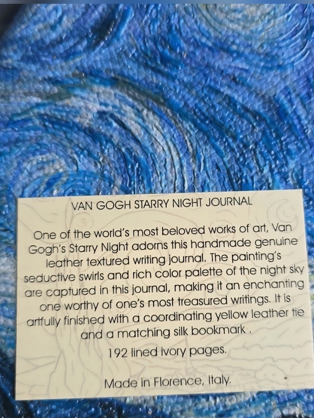 NEW!!!  Italian Leather Journal Van Gogh "Starry Night" Lined Notebook - Picture 3 of 10